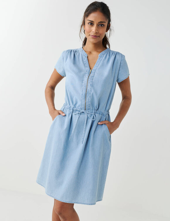 Robe courte col zippé, denim léger (bleached) Robe courte col zippé, denim léger (bleached)